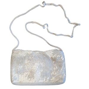 Vintage 50s Goldco White Beaded Bag Cross Body Small Purse